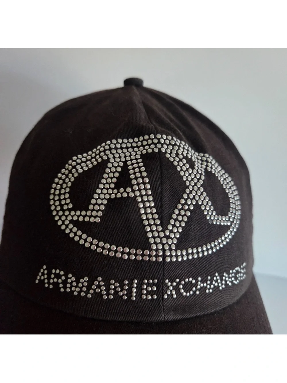 Armani Exchange Black Cap with Silver Rhinestone Logo